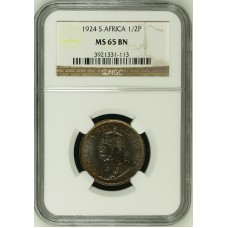 1924 UNION SA 1/2 PENNY - MS65BN - NGC 2nd FINEST GRADE