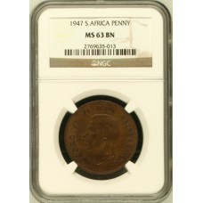 1947 SA 1 PENNY - MS63BN - NGC 3RD FINEST GRADED - ONLY 1 IN MS65BN & 6 IN MS64 - MINTAGE 135,279 