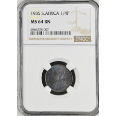 1935 UNION SA 1/4 PENNY - MS64BN - NGC 2ND FINEST GRADED