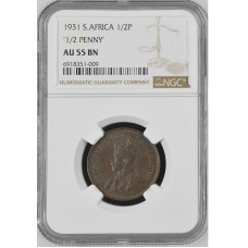 1931 UNION SA 1/2 PENNY **ZUID** AU55BN - NGC GRADE