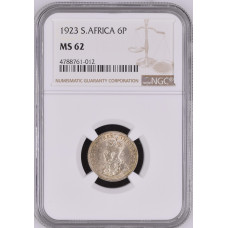 1923 UNION SA 6 PENCE - MS62 - NGC HIGH GRADE