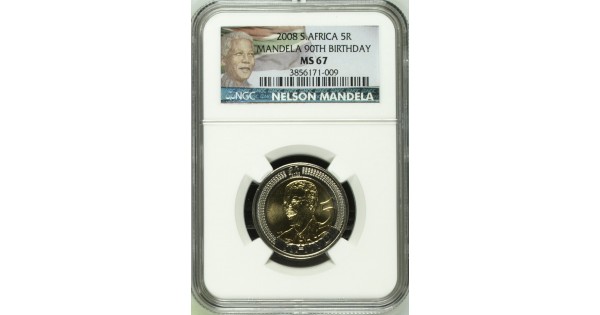 2008 MANDELA 90th BIRTHDAY R5 COIN - MS67 - NGC GRADE; r5 coin