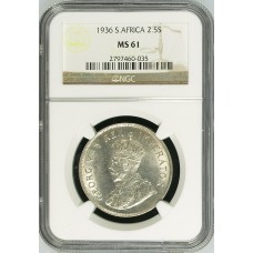 1936 UNION SA 2.5 SHILLING - MS61 - NGC GRADE LOW MINTAGE 553,177