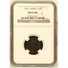 1932 UNION SA 1/4 PENNY - MS61BN - NGC GRADE - LOW MINTAGE 105403 