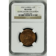 1932 UNION SA 1/2 PENNY - MS64RB - NGC 2ND FINEST GRADE - LOW MINTAGE 106438