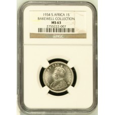 1934 UNION SA 1 SHILLING - MS63 - NGC HIGH GRADE - ONLY 1 IN MS66 - BOOK VALUE 10,000