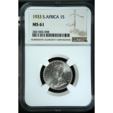 1933 UNION SA 1 SHILLING - MS61 -NGC GRADE - BOOK VALUE LOW UNC 10,000