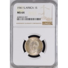 1941 UNION SA 1 SHILLING - MS64 - NGC 2ND FINEST GRADED - ONLY 4 IN MS65