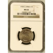 1958 UNION 1 SHILLING - MS62 - NGC GRADE