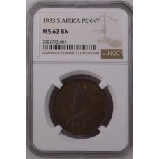 1933 UNION SA 1 PENNY - MS62BN - NGC 4th FINEST GRADE - 3 IN MS65