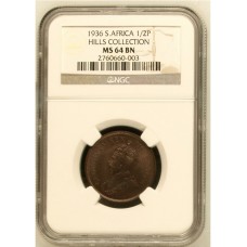 1936 UNION SA 1/2 PENNY - MS64BN NGC 3RD FINEST GRADE - ONLY 1 IN MS66