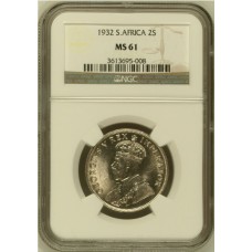 1932 UNION SA 2 SHILLING - MS61 - NGC GRADED