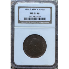 1898 ZAR 1 PENNY - MS64RB - NGC GRADED