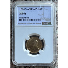 1894 ZAR 1 FULL POND *MS61* GRADED RARETY - ONLY FEW IN MS